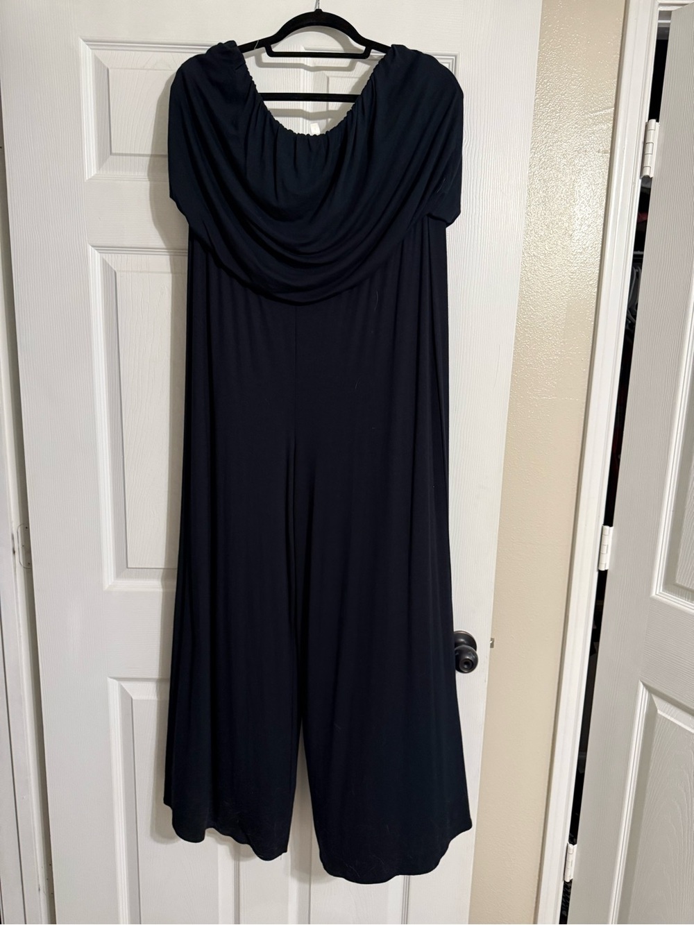 Women's Black Wide-Leg Jumpsuit with Draped Neckline 3X